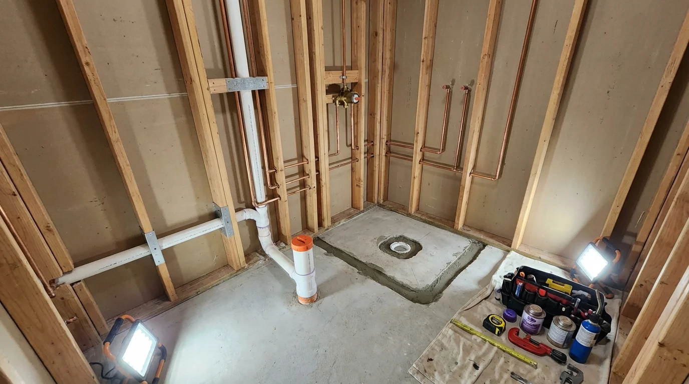 Bathroom rough-in plumbing during remodel by Johns Plumbing LLC in Shreveport