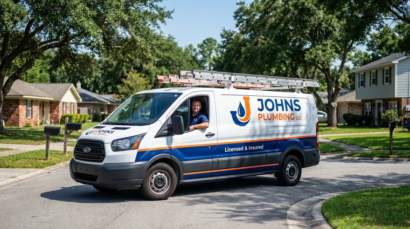 Johns Plumbing LLC service van in Shreveport, LA