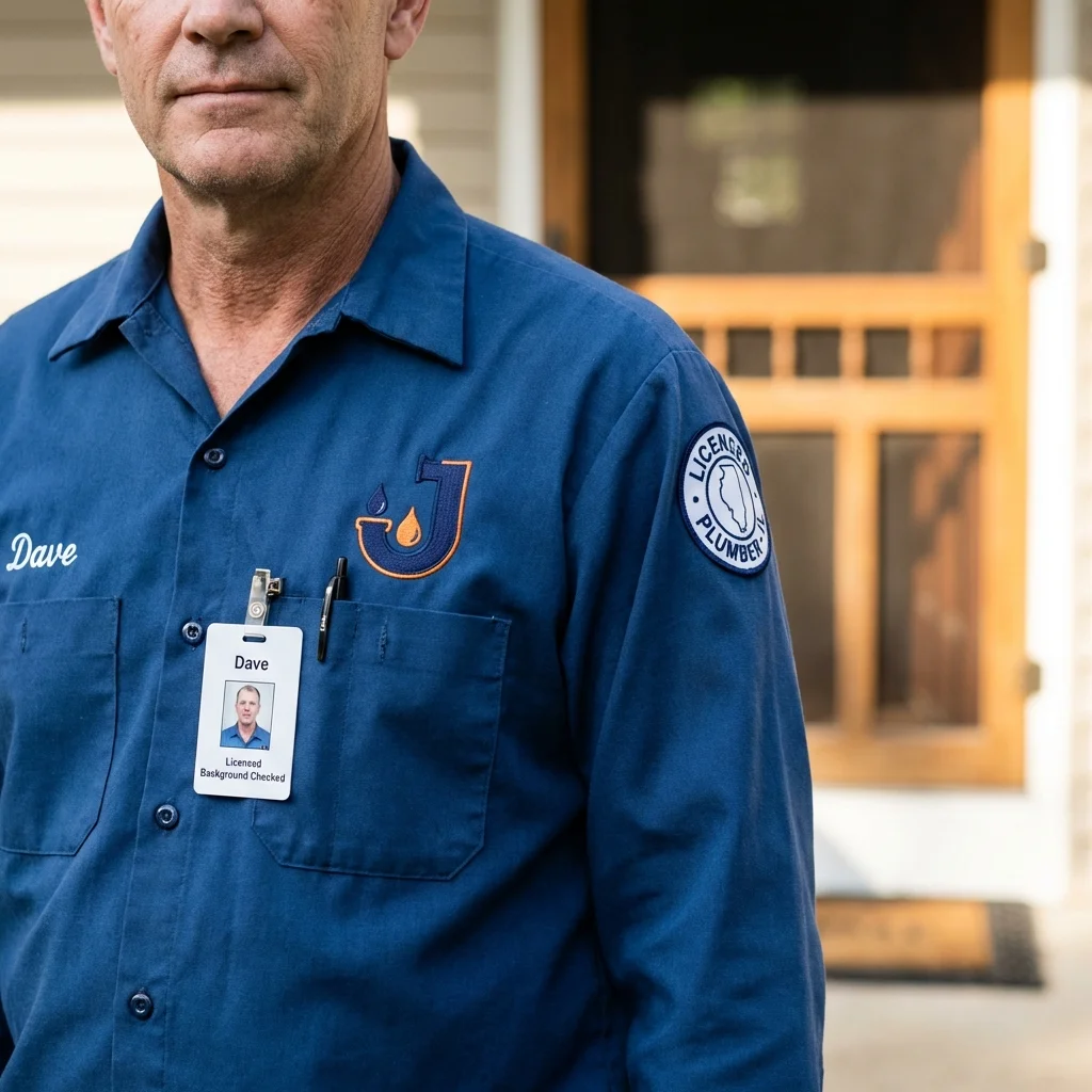 Licensed plumber showing ID badge in Shreveport, LA