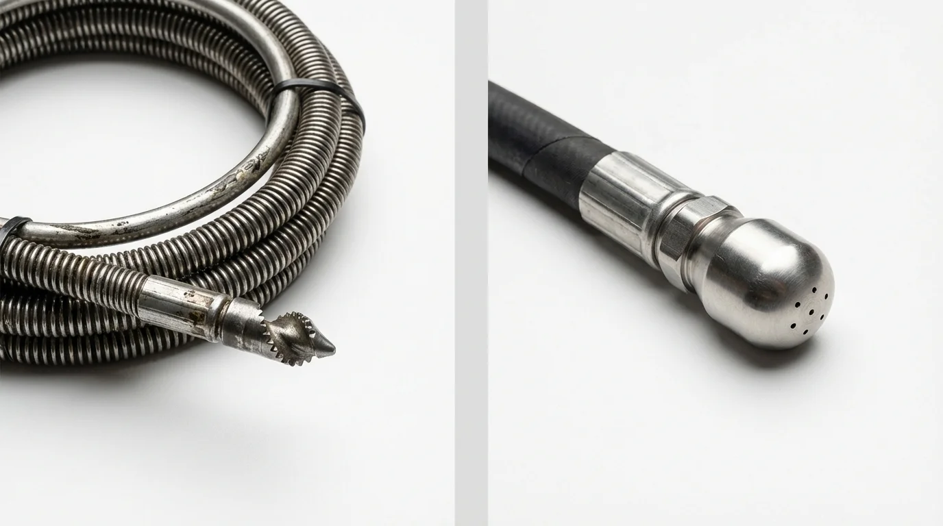 Drain snake cable and hydro jetting nozzle used for drain cleaning in Shreveport, LA