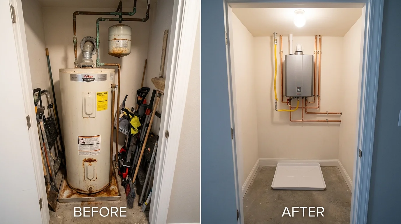 Tank water heater versus wall-mounted tankless unit comparison for Shreveport, LA homeowners