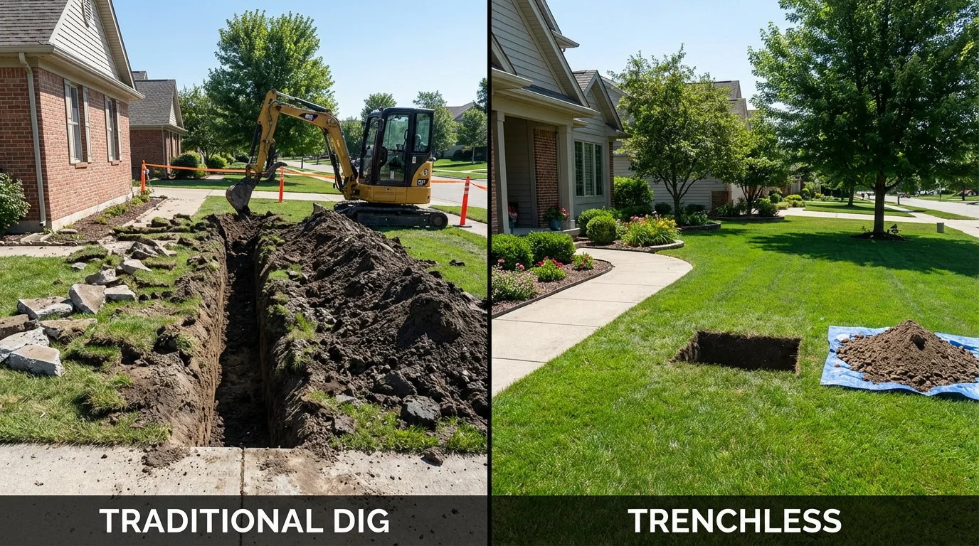 Trenchless sewer repair with minimal yard damage versus traditional excavation in Shreveport, LA